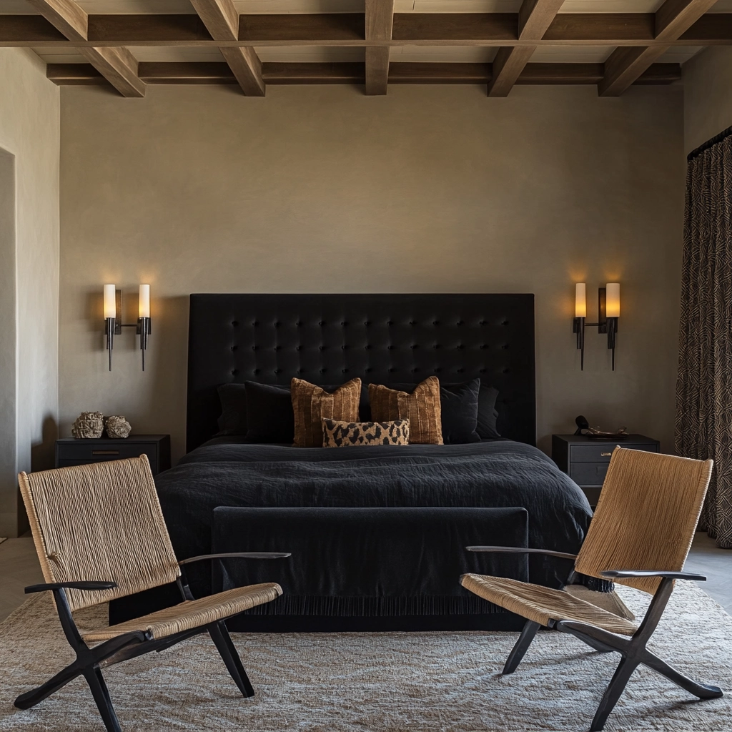 modern farmhouse bedroom master suite with black furniture 24