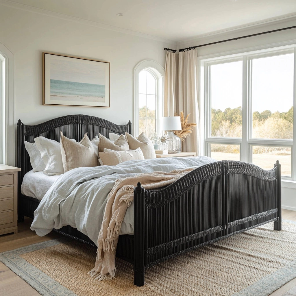 modern farmhouse bedroom master suite with black furniture 25