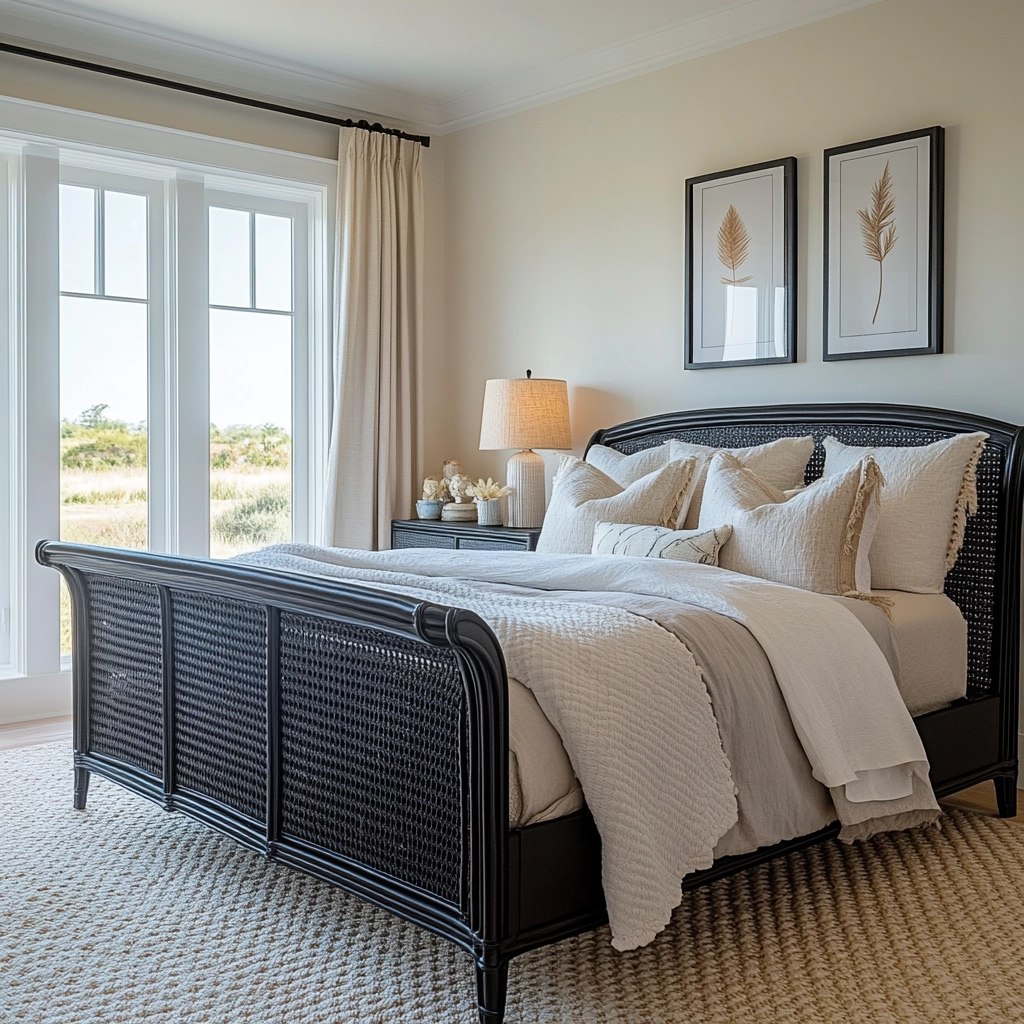 modern farmhouse bedroom master suite with black furniture 26
