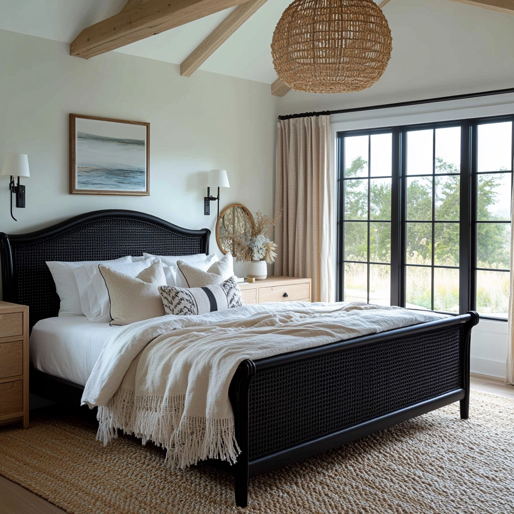 modern farmhouse bedroom master suite with black furniture 28
