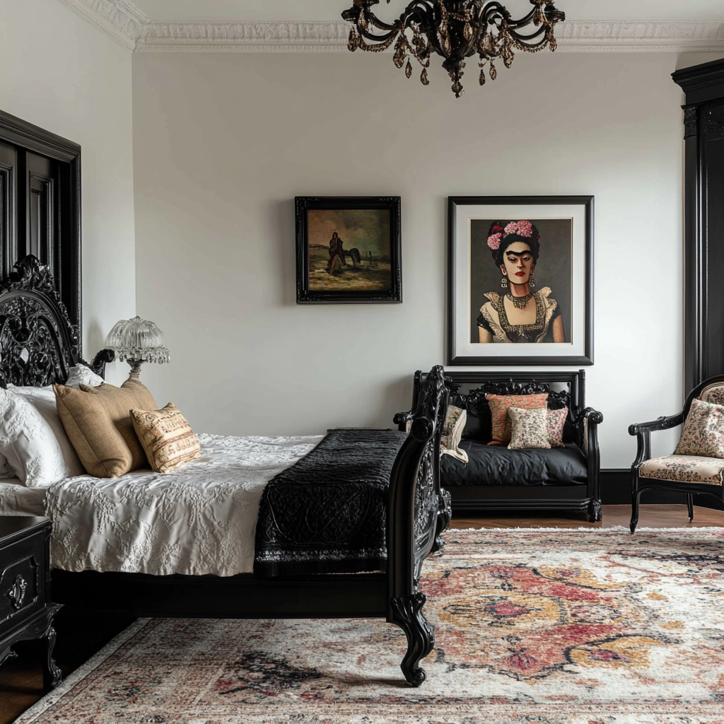 modern farmhouse bedroom master suite with black furniture 32