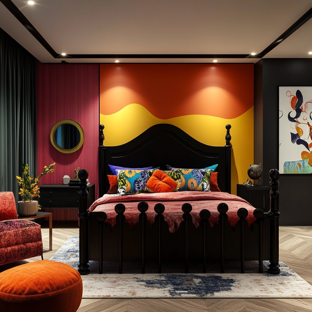 modern farmhouse bedroom master suite with black furniture 33
