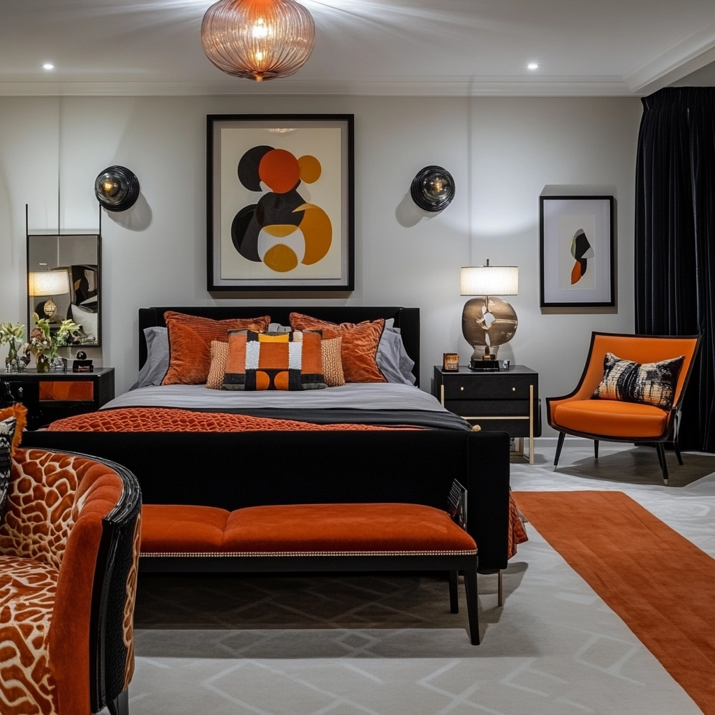modern farmhouse bedroom master suite with black furniture 36