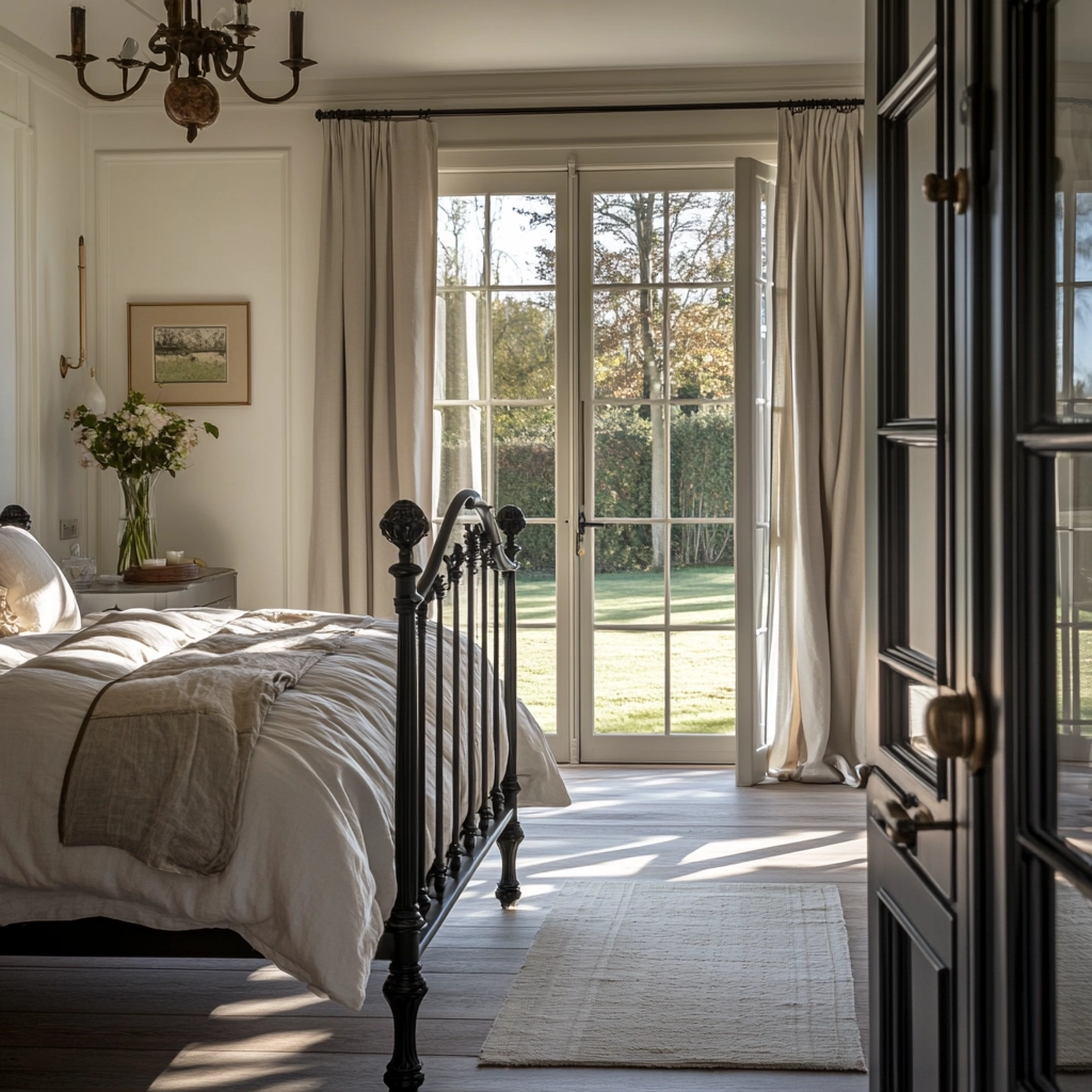 modern farmhouse bedroom master suite with black furniture 37