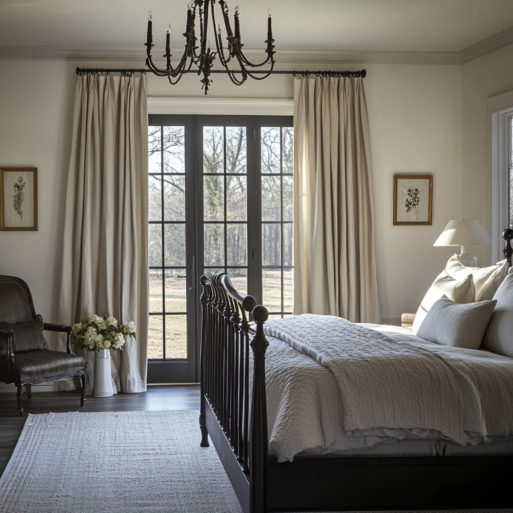 modern farmhouse bedroom master suite with black furniture 39