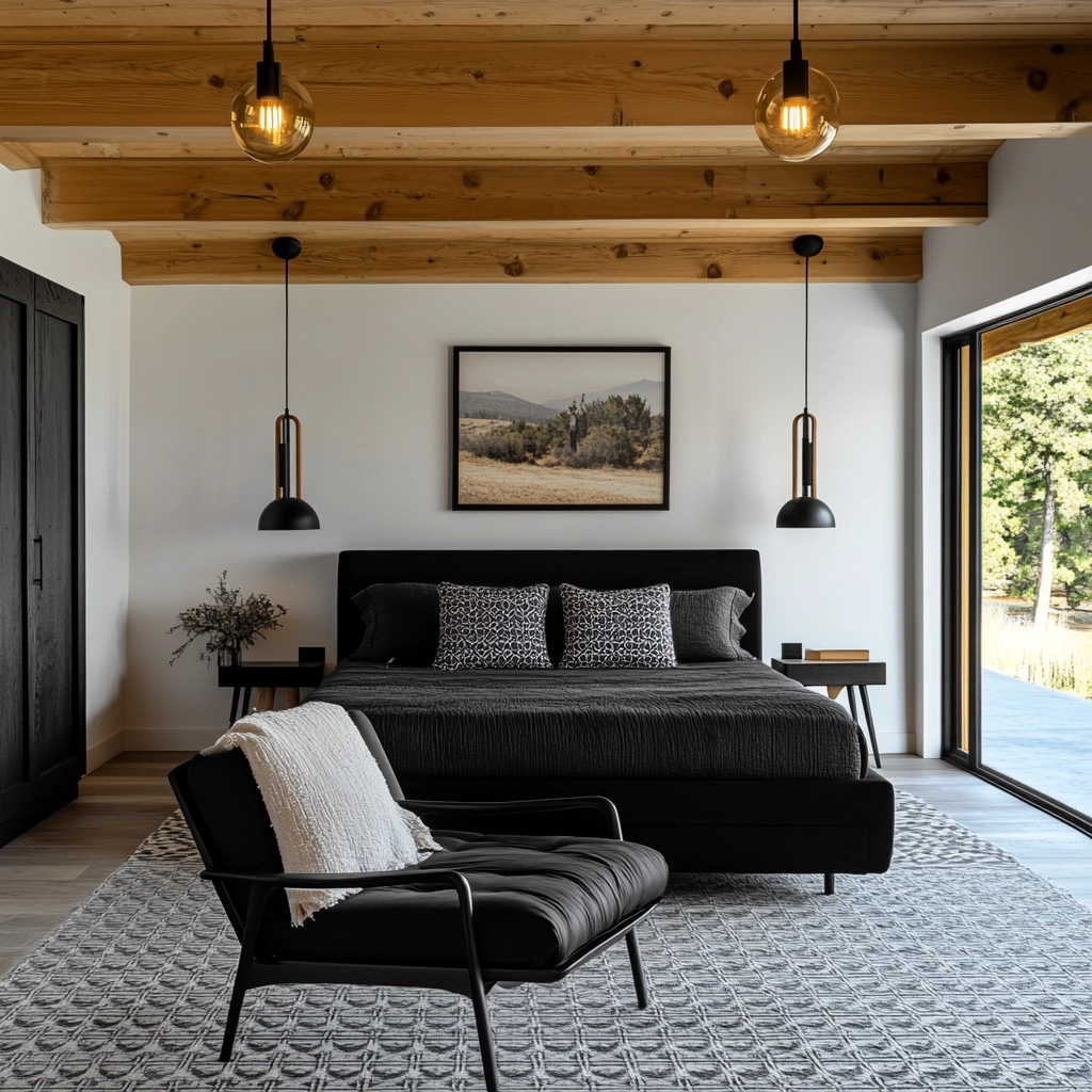 modern farmhouse bedroom master suite with black furniture 41