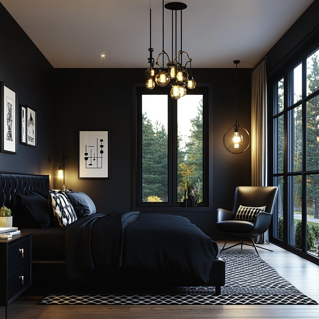 modern farmhouse bedroom master suite with black furniture 42