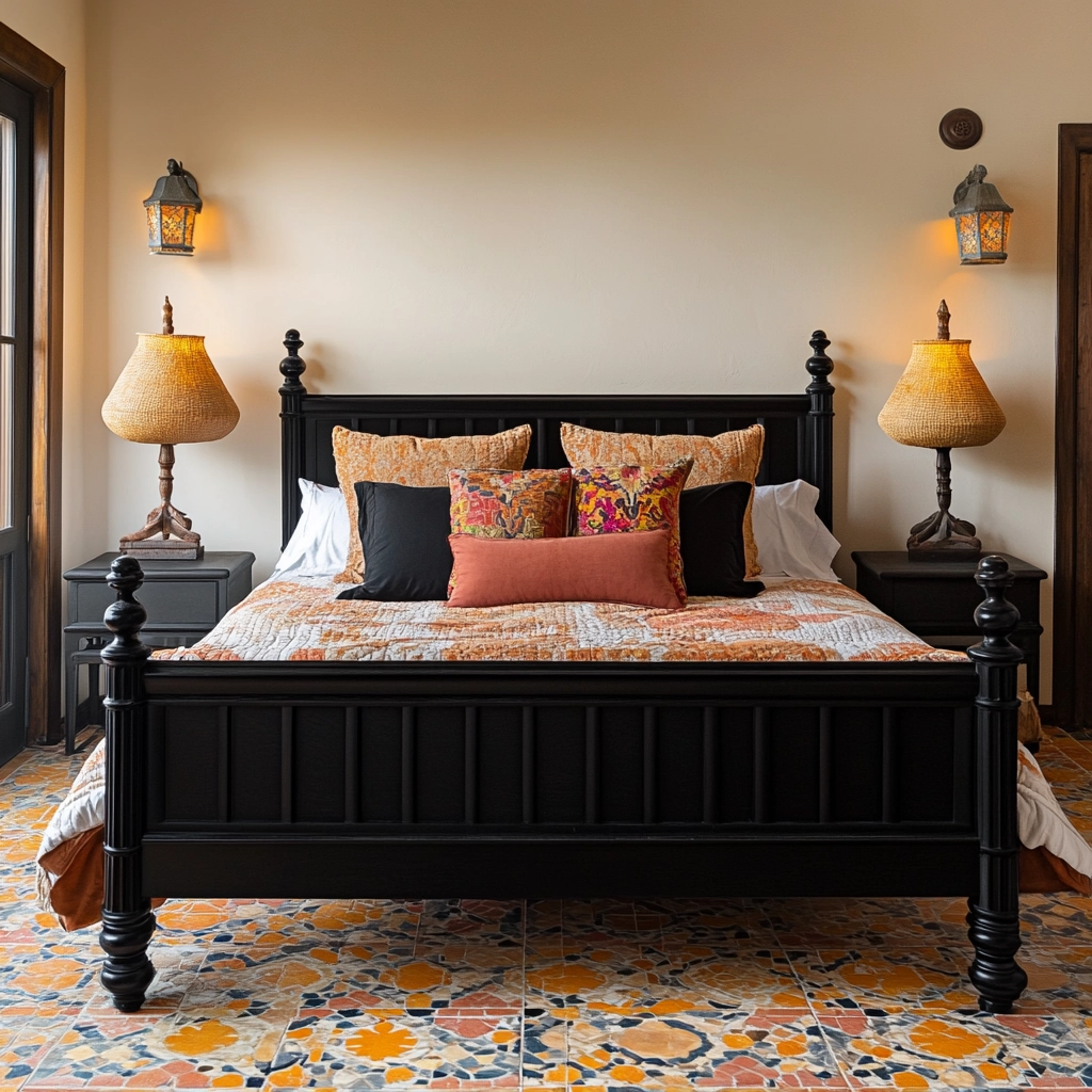 modern farmhouse bedroom master suite with black furniture 47