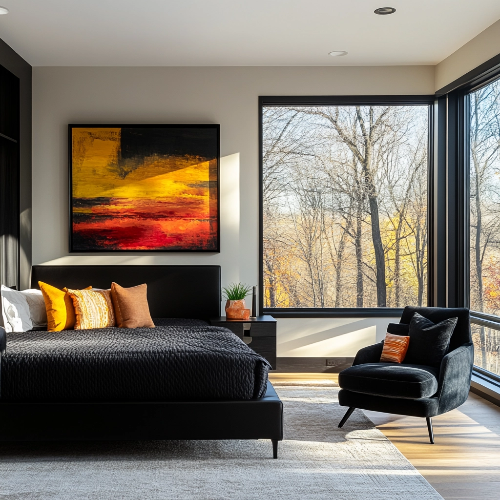 modern farmhouse bedroom master suite with black furniture 49