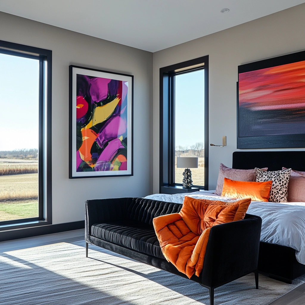 modern farmhouse bedroom master suite with black furniture 50