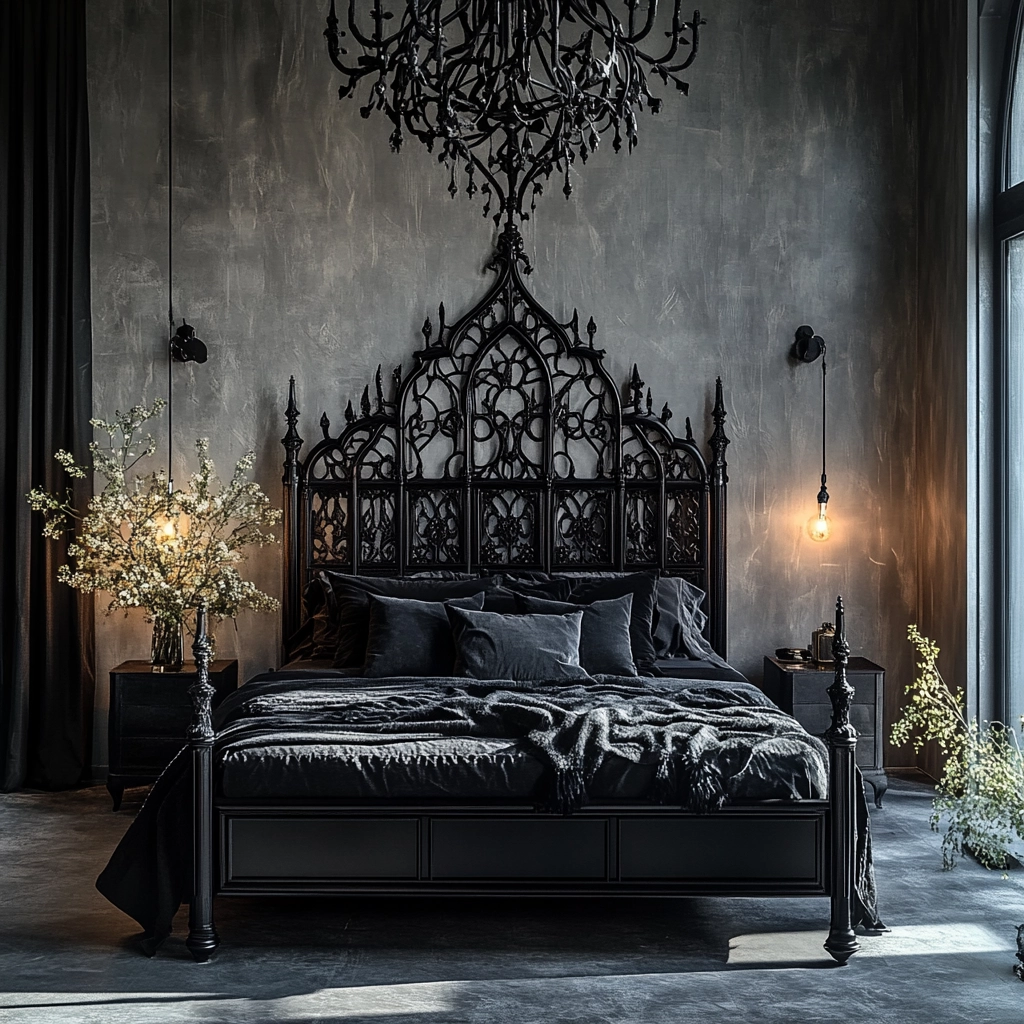 modern farmhouse bedroom master suite with black furniture 53