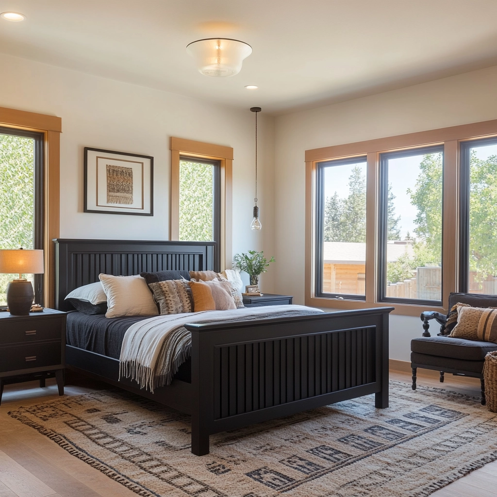 modern farmhouse bedroom master suite with black furniture 62