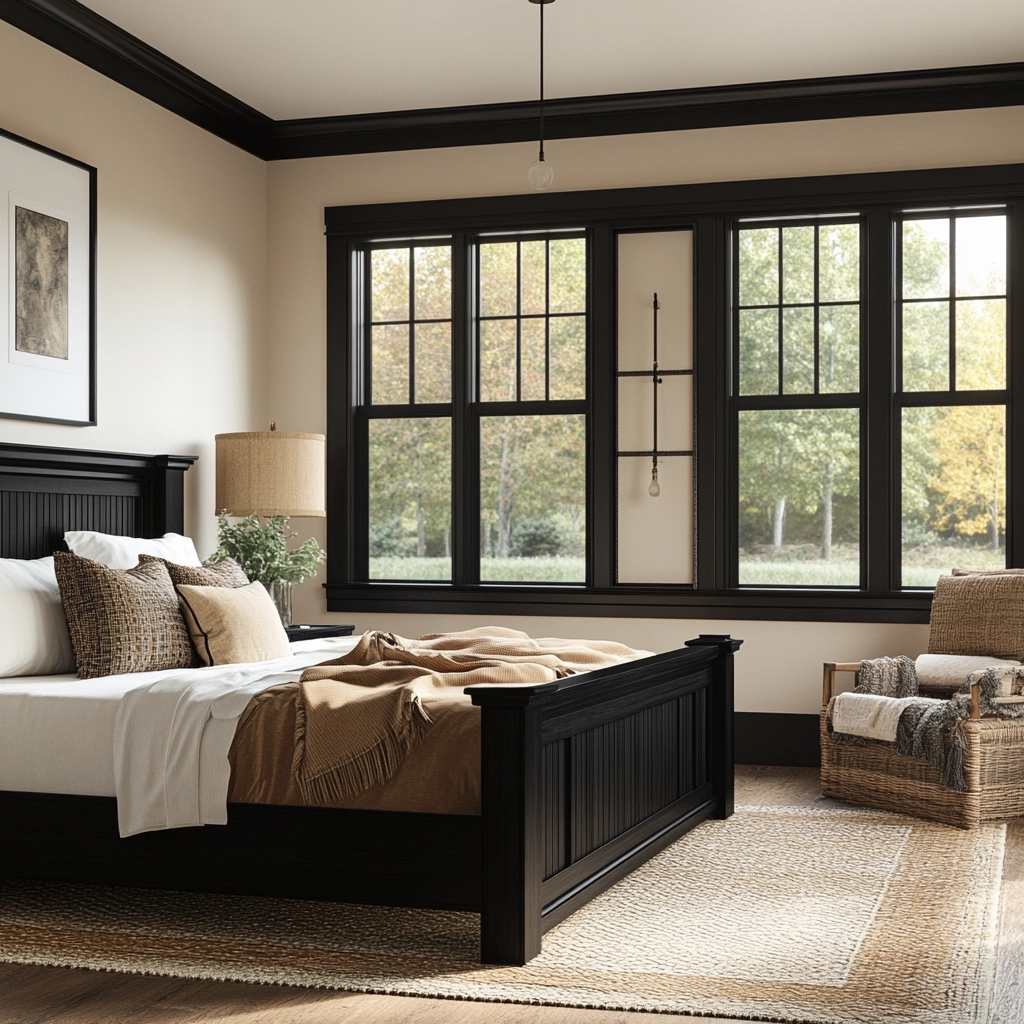 modern farmhouse bedroom master suite with black furniture 64