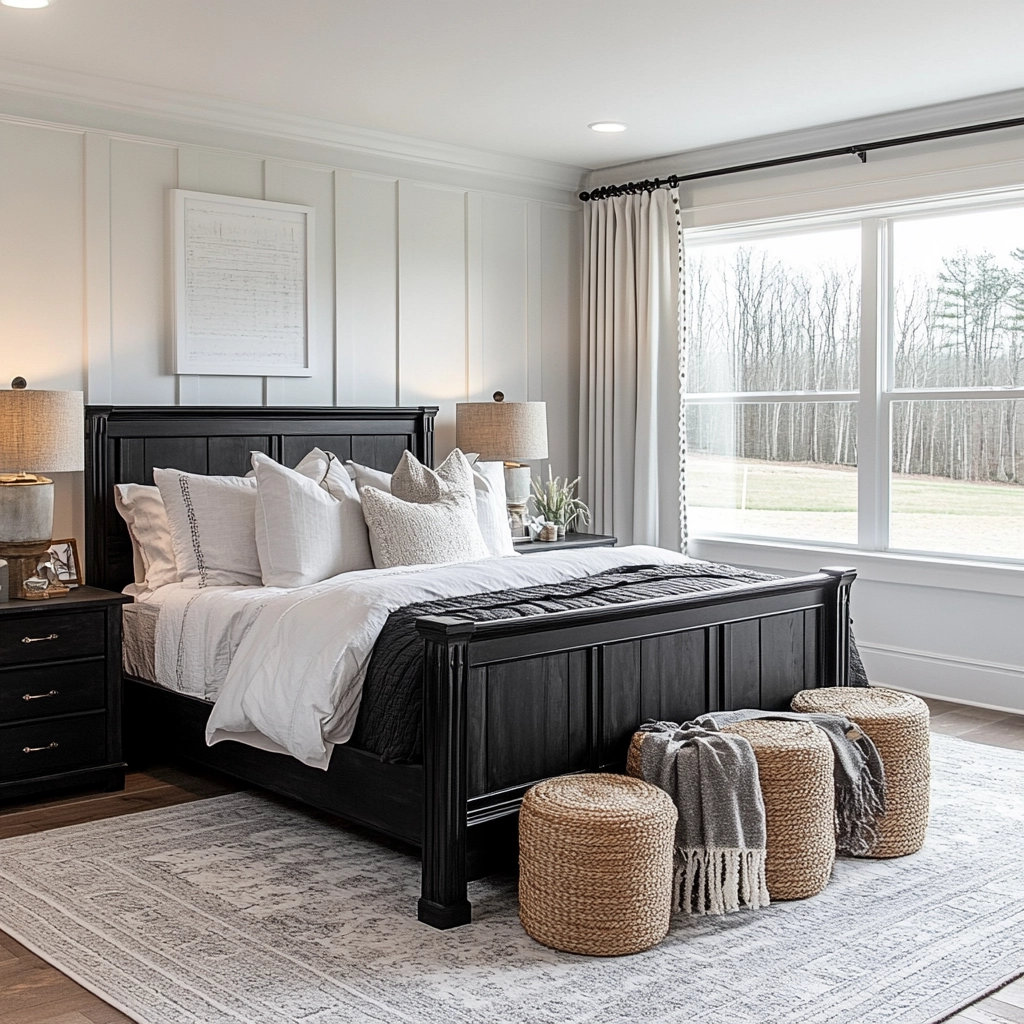 modern farmhouse bedroom master suite with black furniture 65