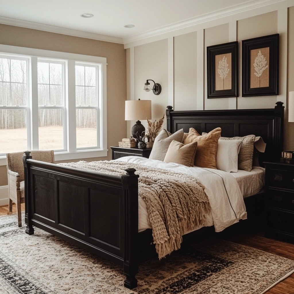 modern farmhouse bedroom master suite with black furniture 66