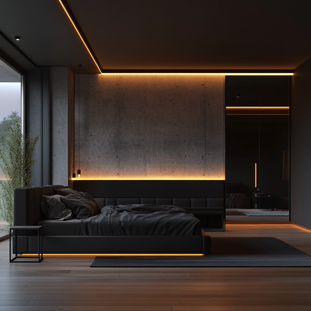 modern farmhouse bedroom master suite with black furniture 69