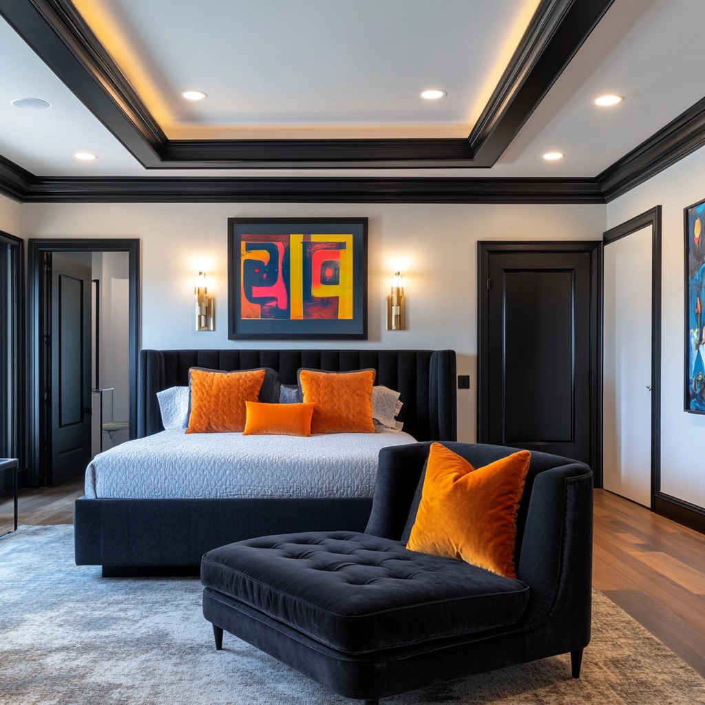 modern farmhouse bedroom master suite with black furniture 75