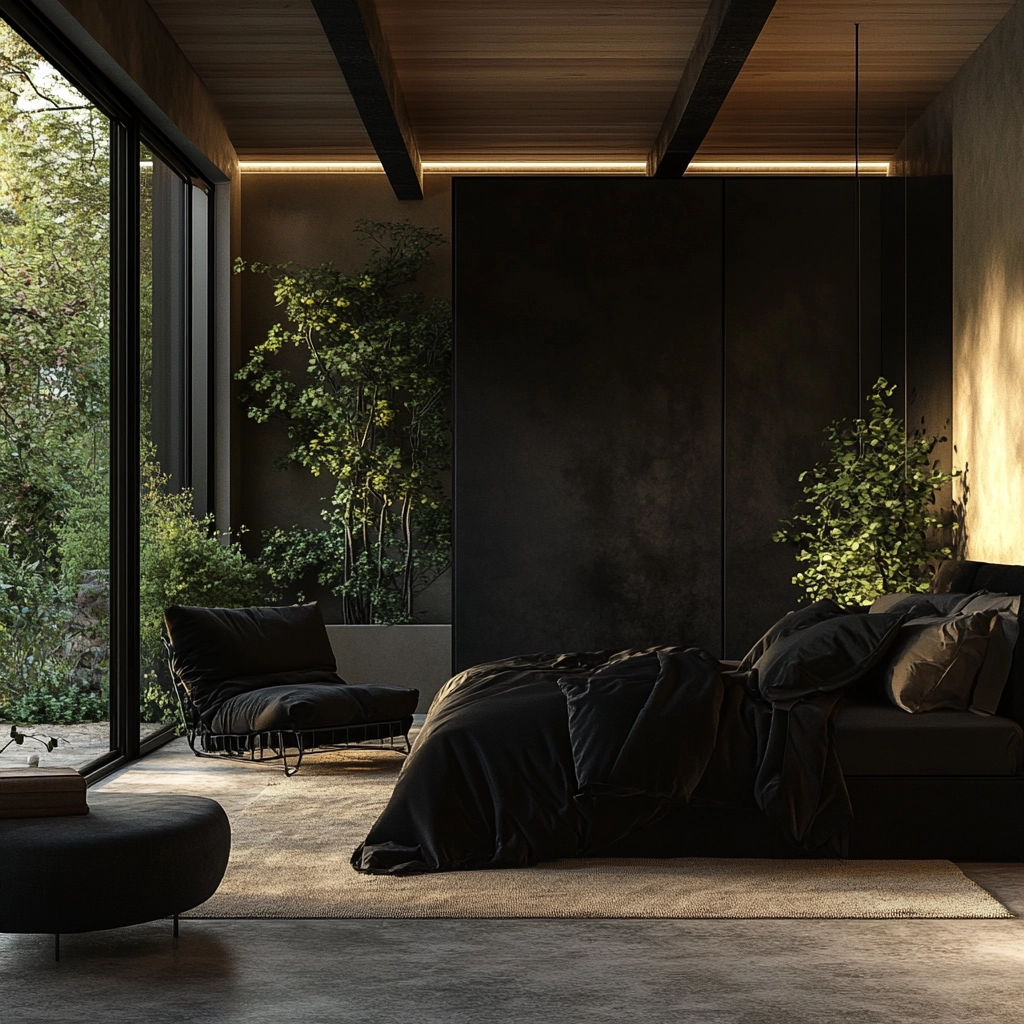 modern farmhouse bedroom master suite with black furniture 78