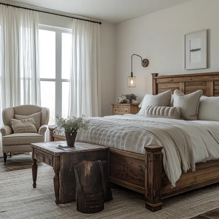 modern farmhouse master bed bedroom 1