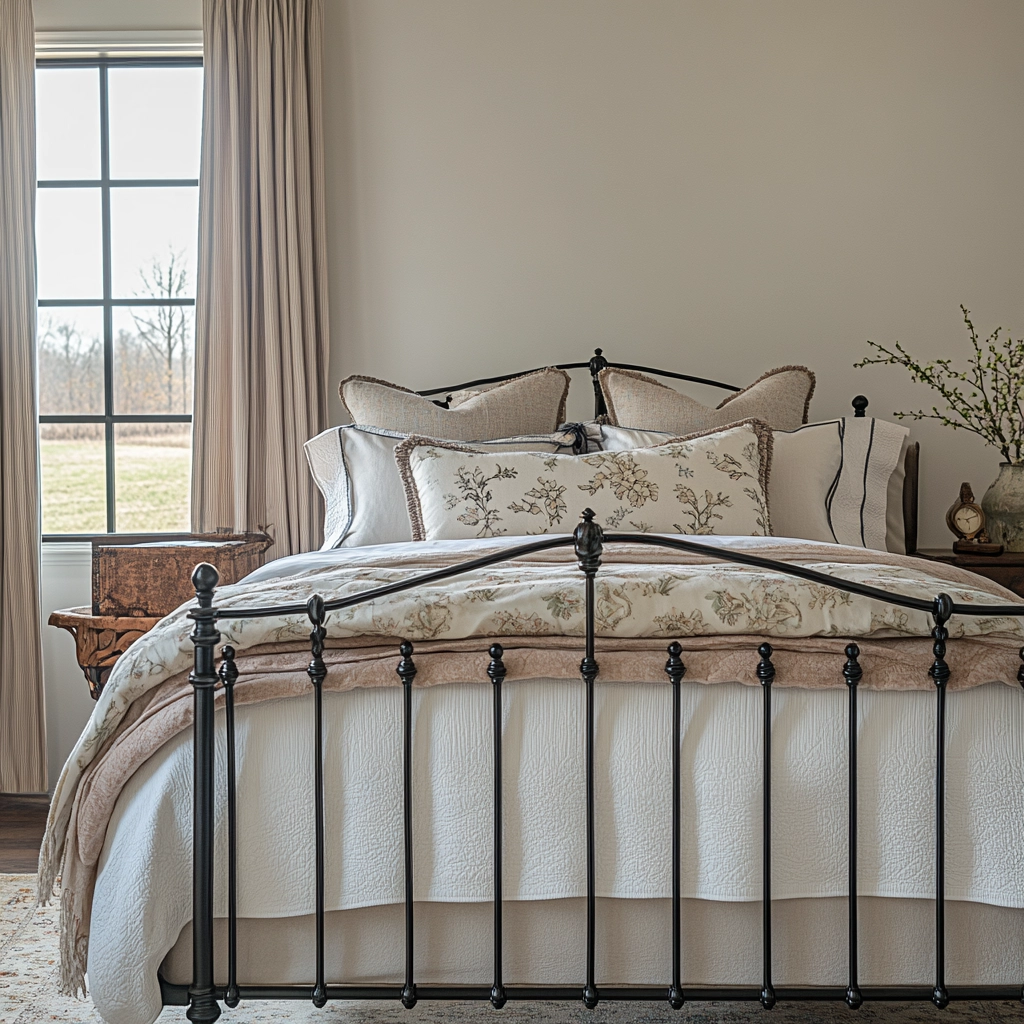 modern farmhouse master bed bedroom 43