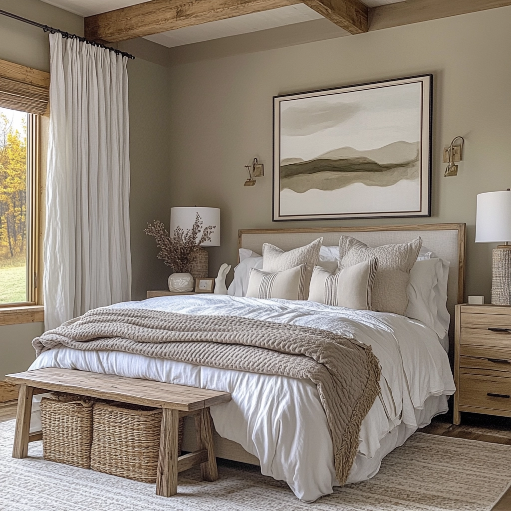 neutral farmhouse bedroom 73
