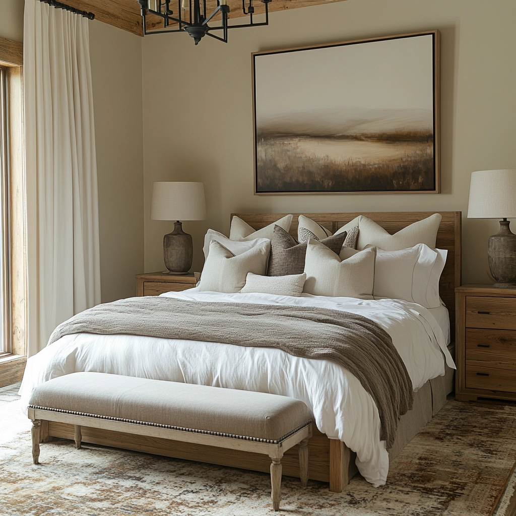 neutral farmhouse bedroom 74
