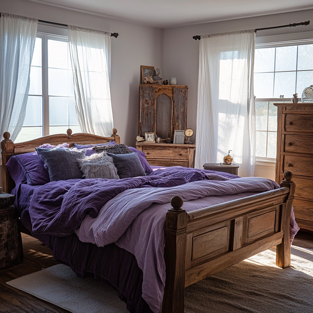 purple farmhouse bedroom 1