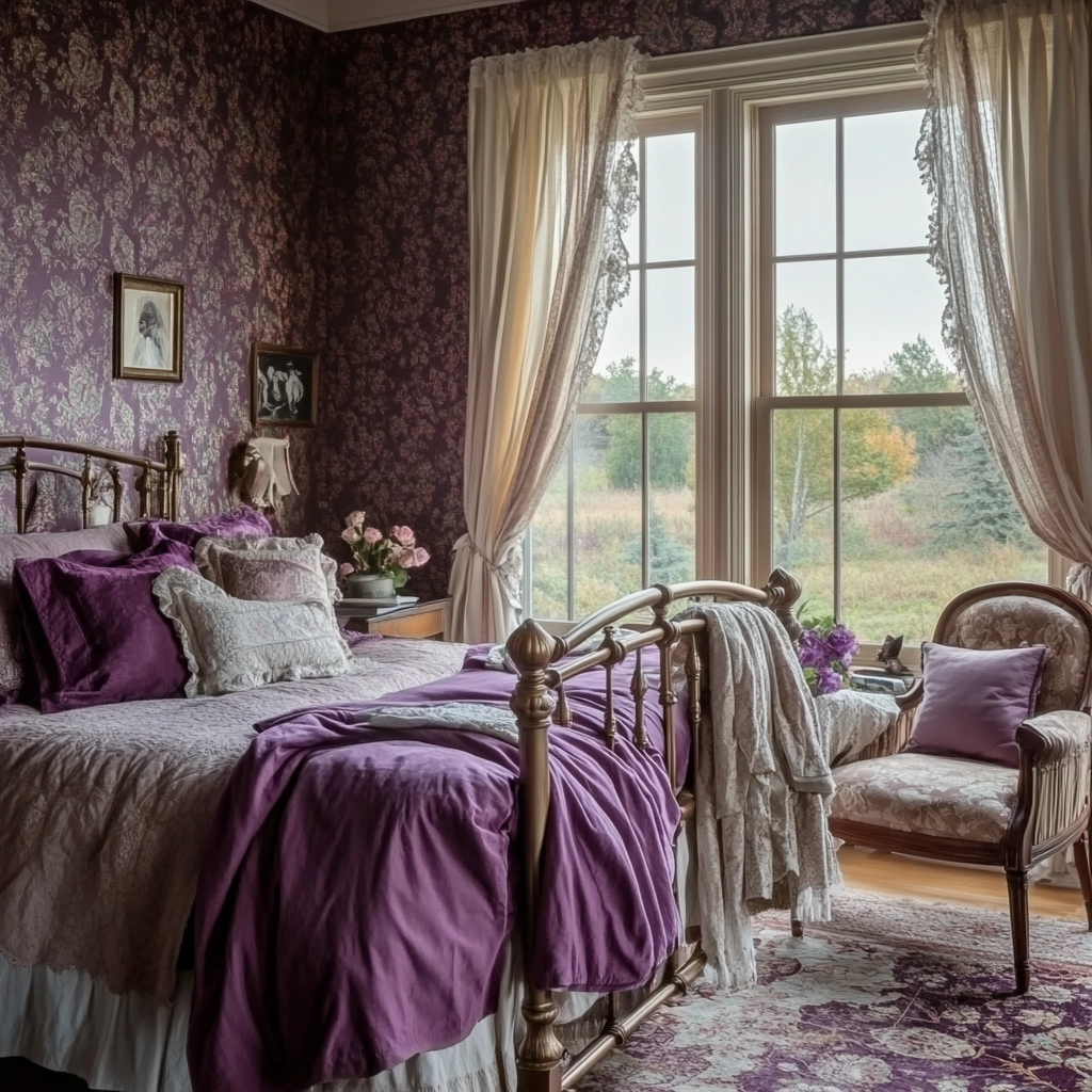 purple farmhouse bedroom 57