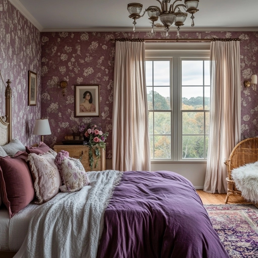 purple farmhouse bedroom 58