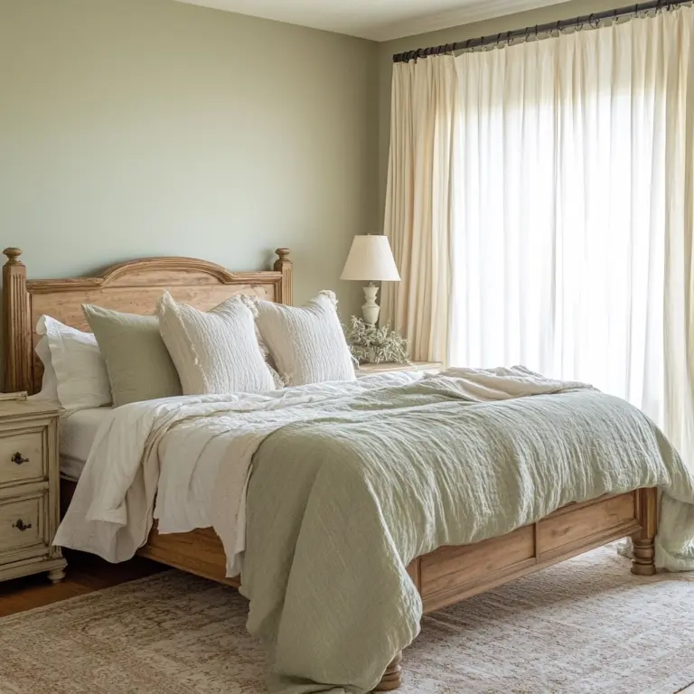 sage green farmhouse bedroom 1