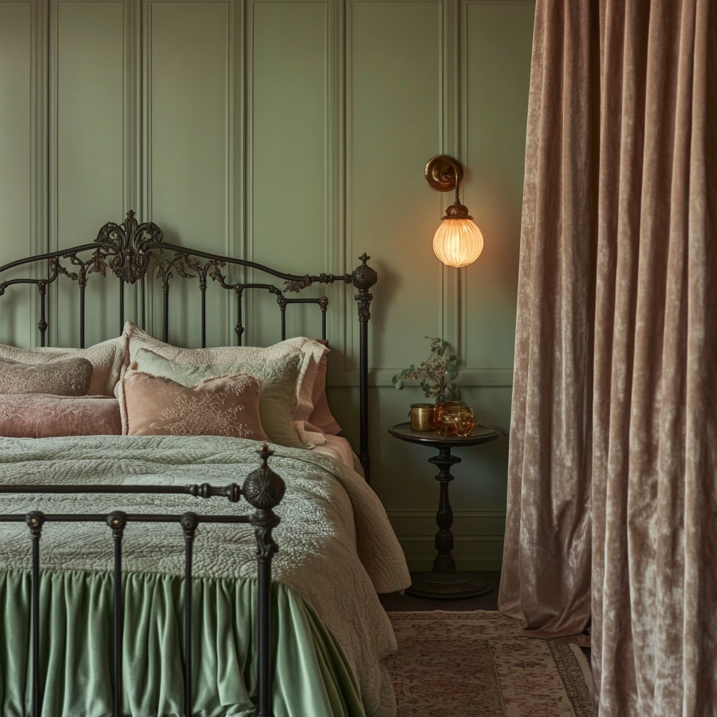 sage green farmhouse bedroom 29