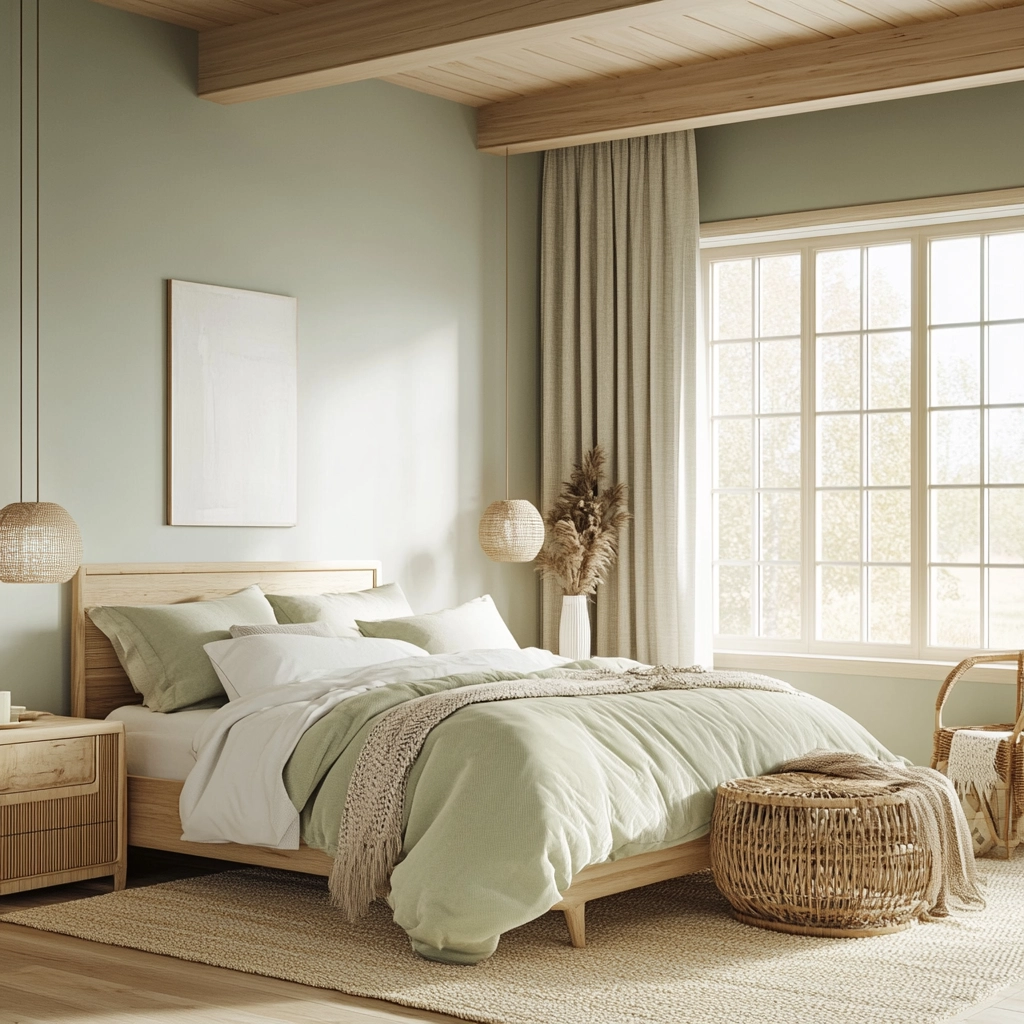sage green farmhouse bedroom 33