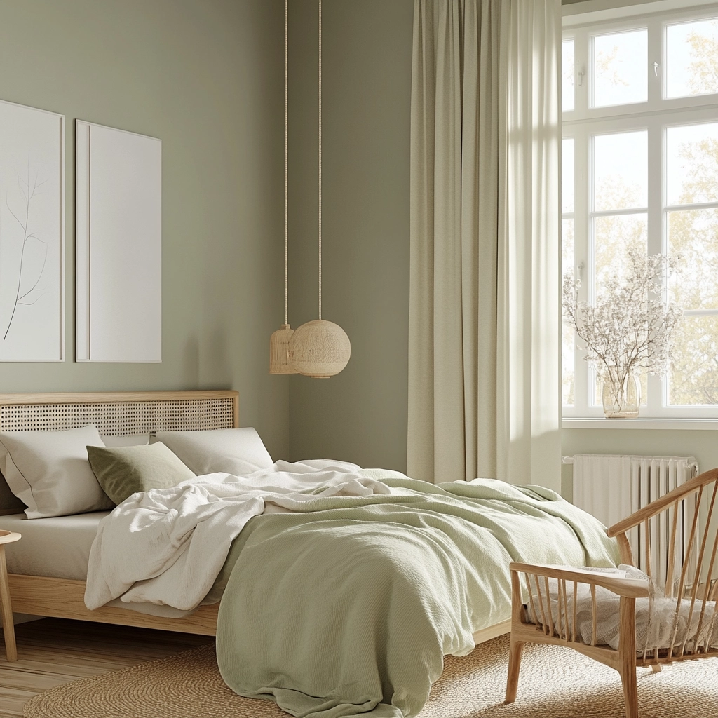 sage green farmhouse bedroom 36