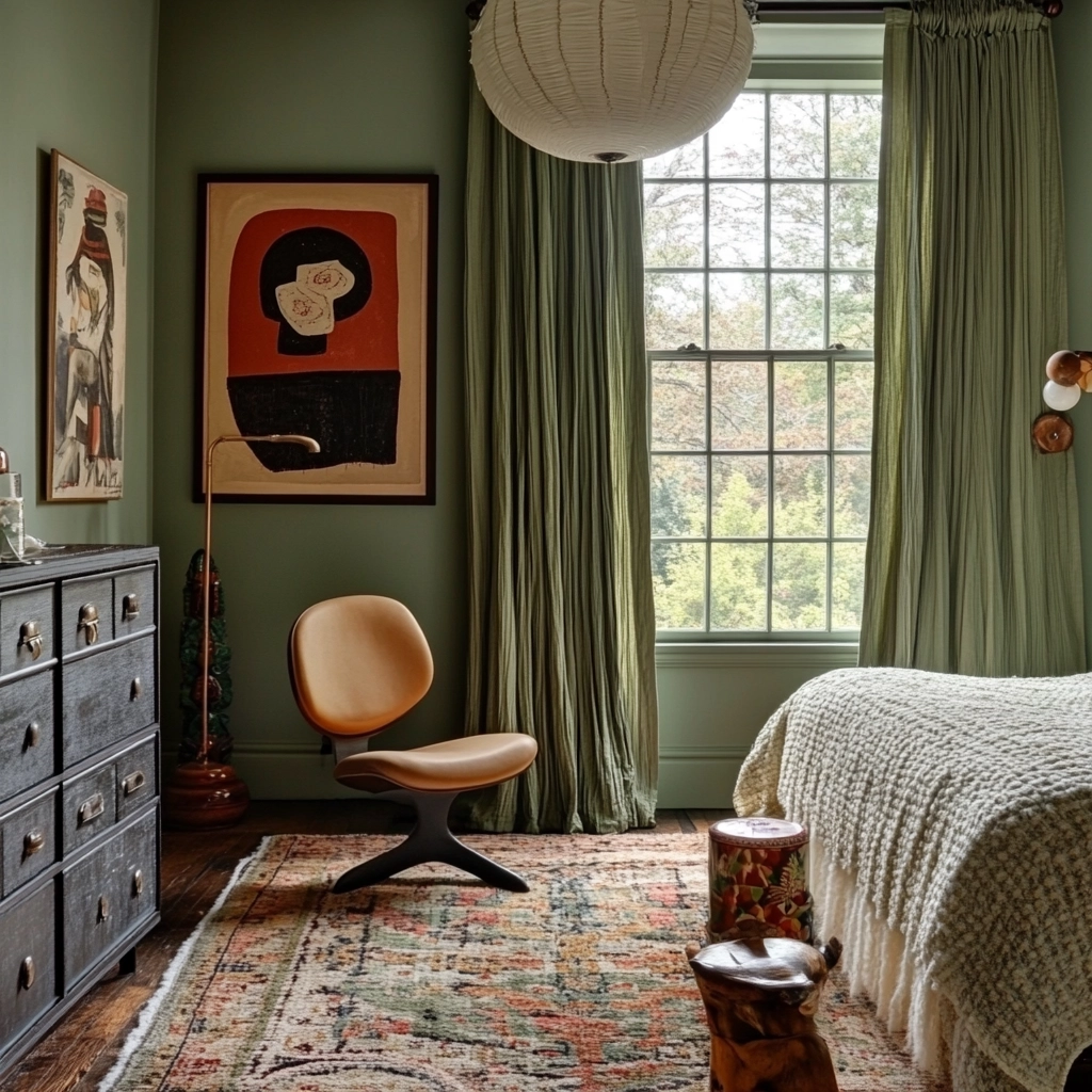 sage green farmhouse bedroom 37