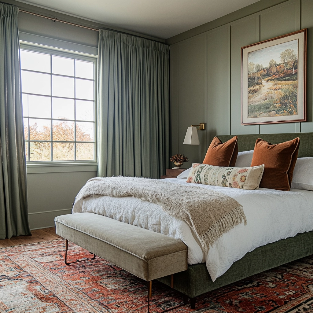 sage green farmhouse bedroom 38