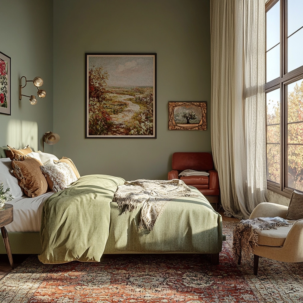 sage green farmhouse bedroom 39