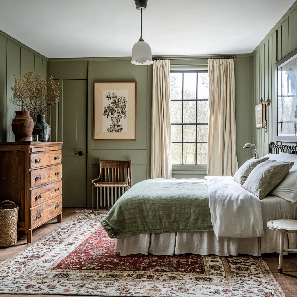 sage green farmhouse bedroom 40
