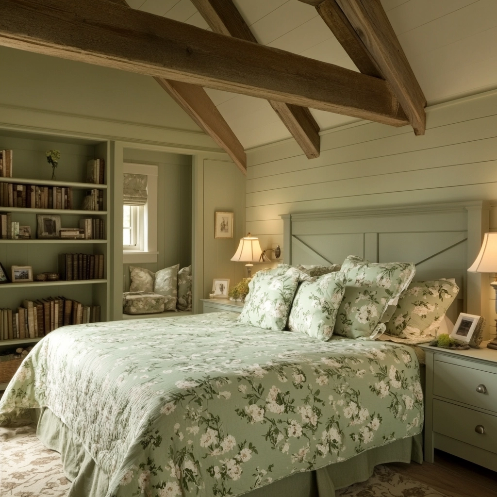 sage green farmhouse bedroom 46