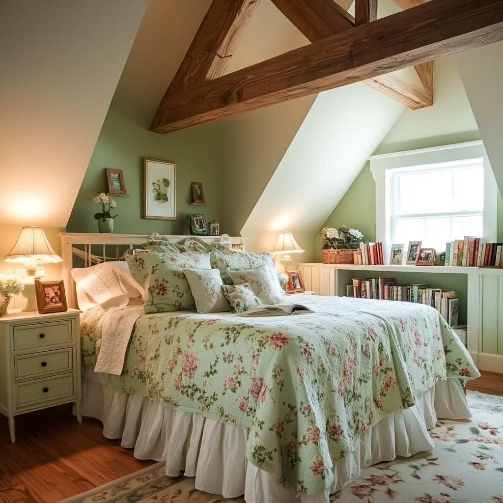 sage green farmhouse bedroom 48