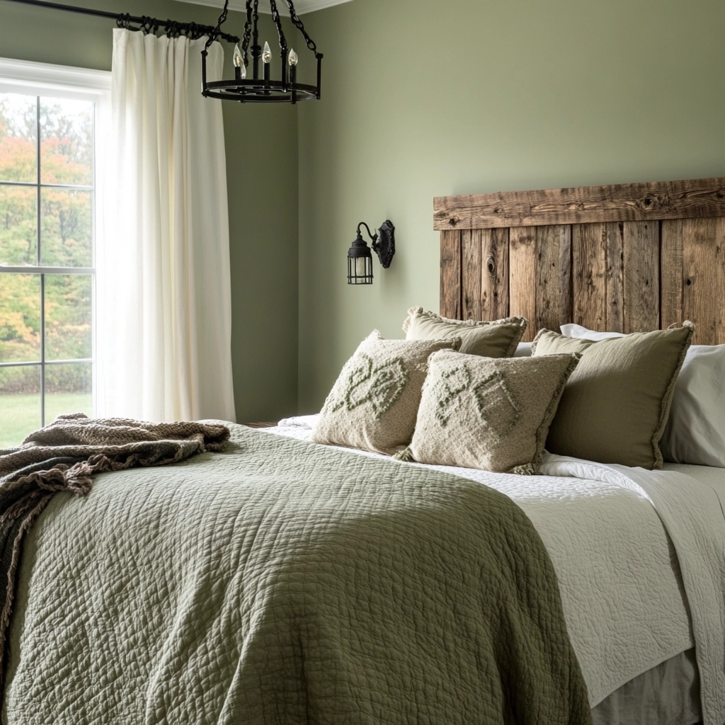 sage green farmhouse bedroom 49