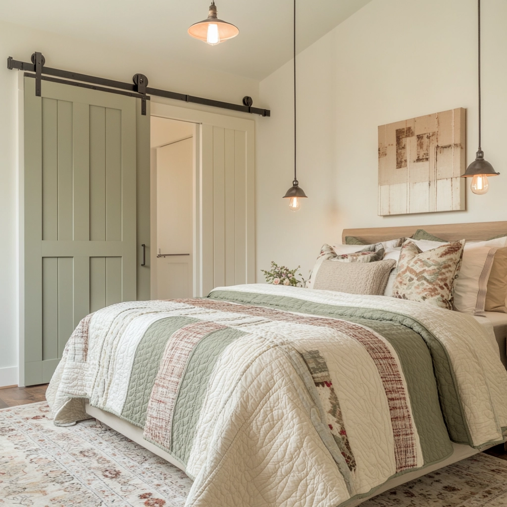 sage green farmhouse bedroom 53