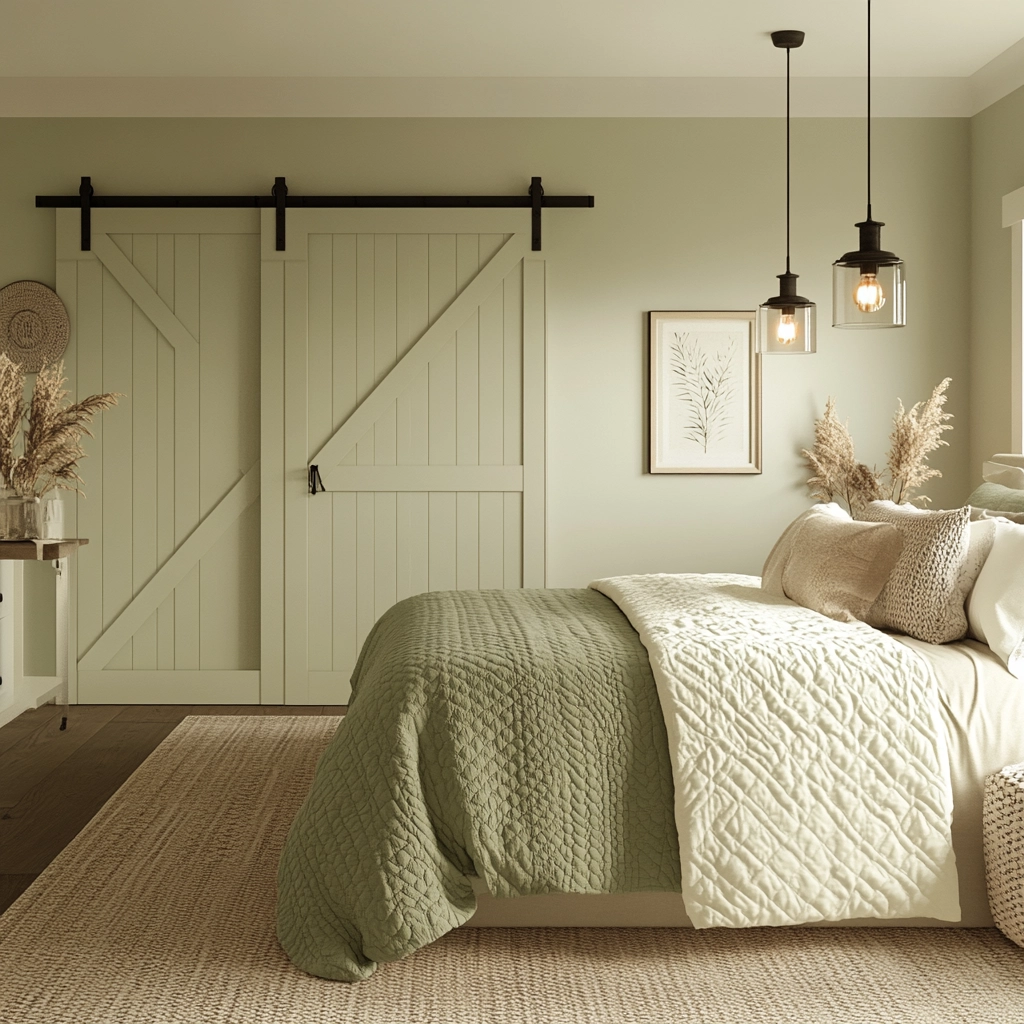 sage green farmhouse bedroom 54