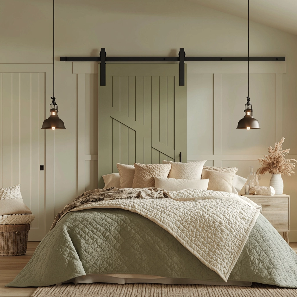 sage green farmhouse bedroom 55