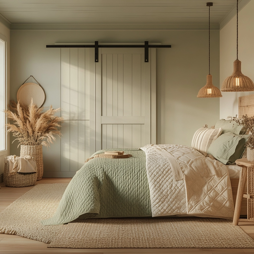 sage green farmhouse bedroom 56