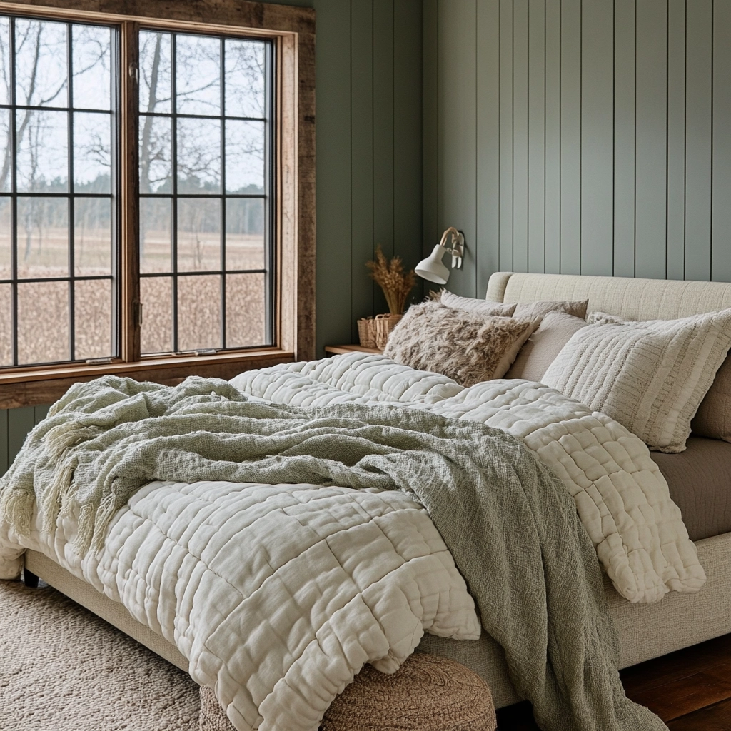 sage green farmhouse bedroom 63