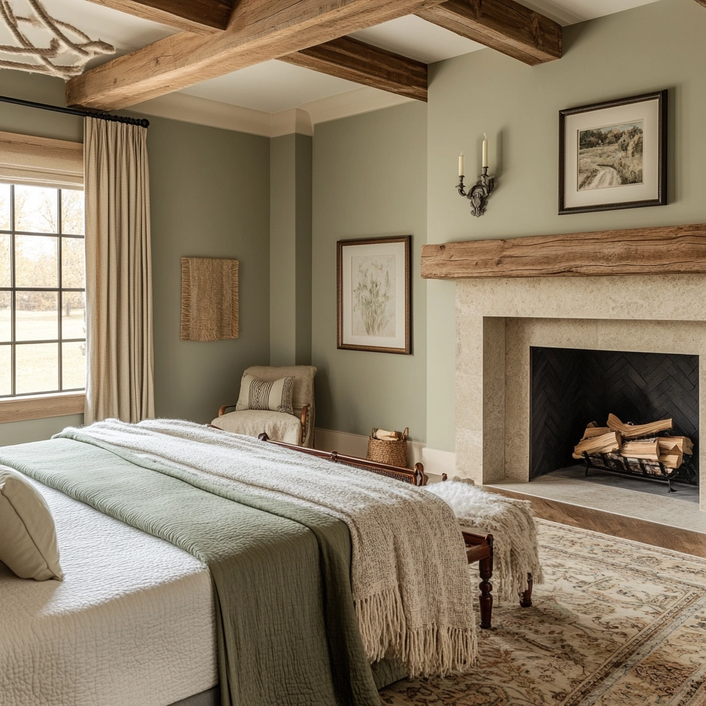 sage green farmhouse bedroom 68