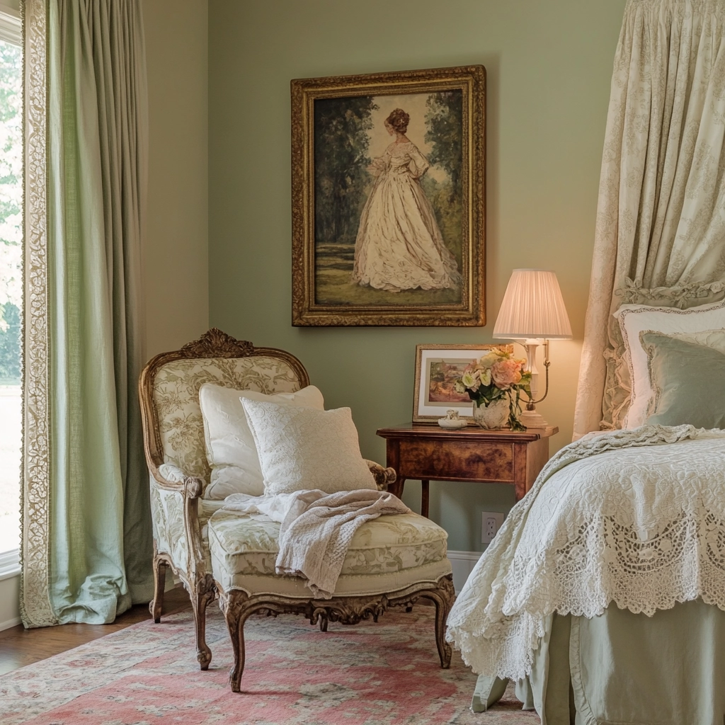 sage green farmhouse bedroom 70
