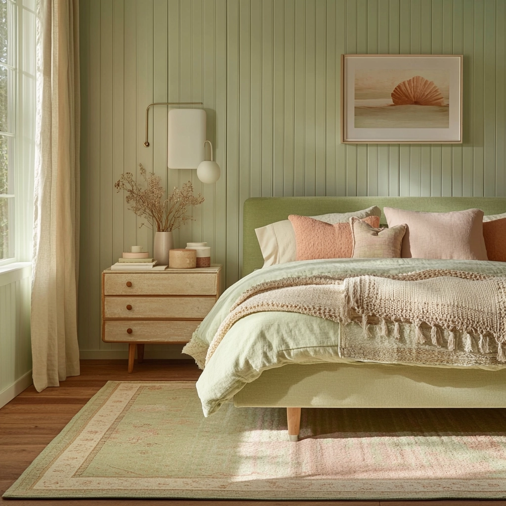 sage green farmhouse bedroom 75