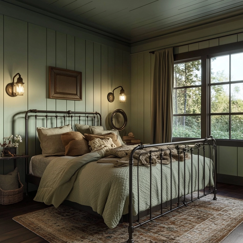 sage green farmhouse bedroom 77