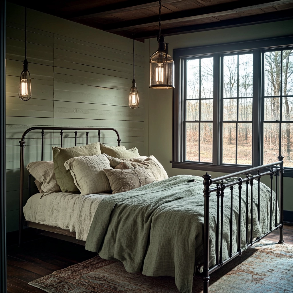 sage green farmhouse bedroom 78